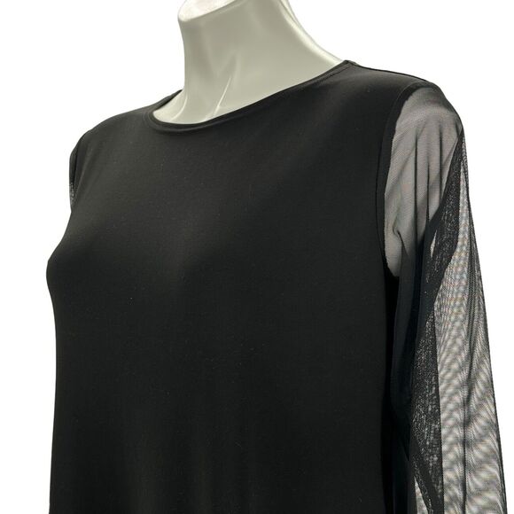Sympli Canada Women A Line Boxy Jersey Dress SZ 8 Black Mesh Long Sleeves Loose - Picture 5 of 8